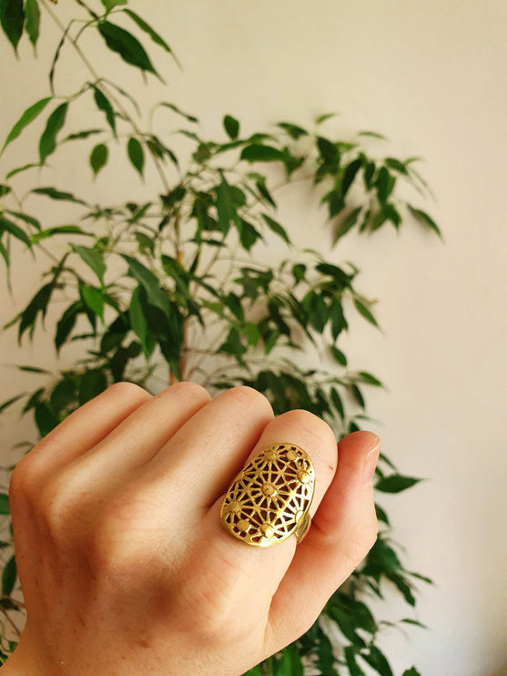 Gold Boho Ring Geometric Stars Mandala Brass / Boho / Ethnic / Rustic / Festival / Tribal / Hippie / Gypsy / Psy / Thumb / Psy