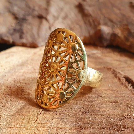 Gold Boho Ring Geometric Stars Mandala Brass / Boho / Ethnic / Rustic / Festival / Tribal / Hippie / Gypsy / Psy / Thumb / Psy