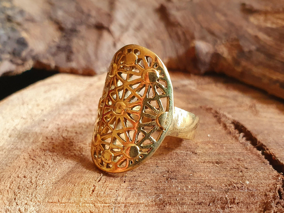 Gold Boho Ring Geometric Stars Mandala Brass / Boho / Ethnic / Rustic / Festival / Tribal / Hippie / Gypsy / Psy / Thumb / Psy