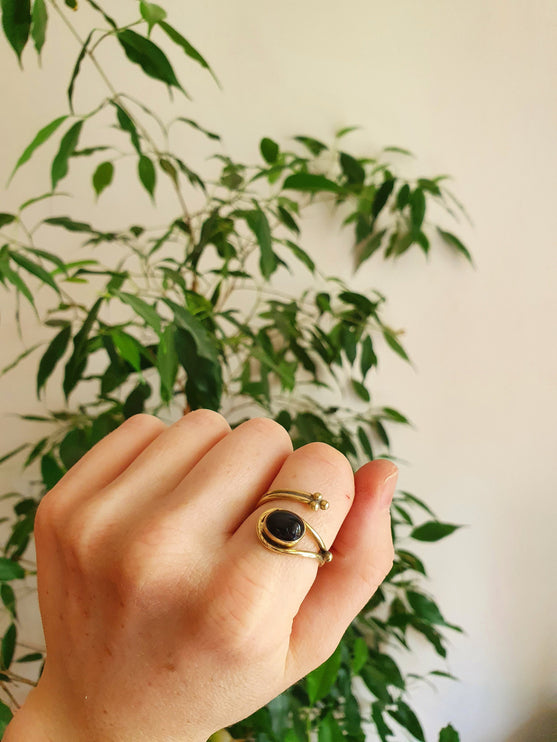 Ethnic style Brass & Moonstone Ring / Adjustable / Boho / Bohemian / Psy / Rustic / Tribal / Gypsy / Festival / Healing / Festival