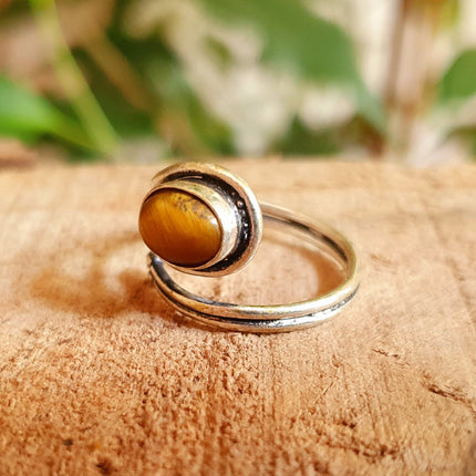 Ethnic style Silver & Tiger Eye Ring / Adjustable / Boho / Bohemian / Psy / Rustic / Tribal / Gypsy / Festival / Healing / Festival