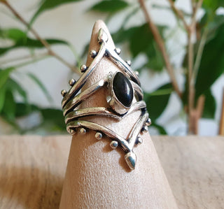 Boho Indian Black Onyx Silver Ring / Ethnic / Rustic / Festival / Tribal / Black / Hippie / Gypsy / Psy / Stone / Healing / Adjustable