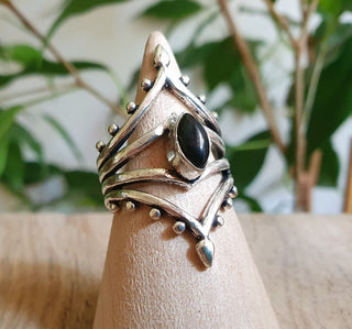 Boho Indian Black Onyx Silver Ring / Ethnic / Rustic / Festival / Tribal / Black / Hippie / Gypsy / Psy / Stone / Healing / Adjustable