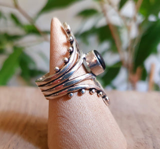Boho Indian Black Onyx Silver Ring / Ethnic / Rustic / Festival / Tribal / Black / Hippie / Gypsy / Psy / Stone / Healing / Adjustable