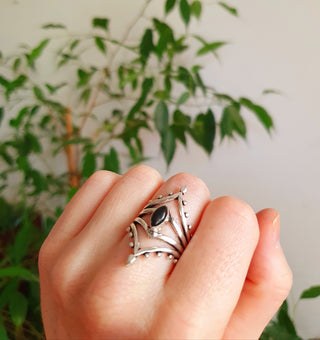 Boho Indian Black Onyx Silver Ring / Ethnic / Rustic / Festival / Tribal / Black / Hippie / Gypsy / Psy / Stone / Healing / Adjustable