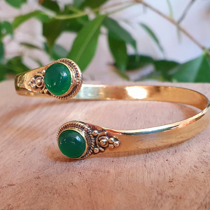 Boho Bracelet / Bangle / Green Onyx / Brass / Ethnic / Rustic / Bohemian / Hippie / Gypsy / Psy / Chic / Jewellery / Body / Adjustable