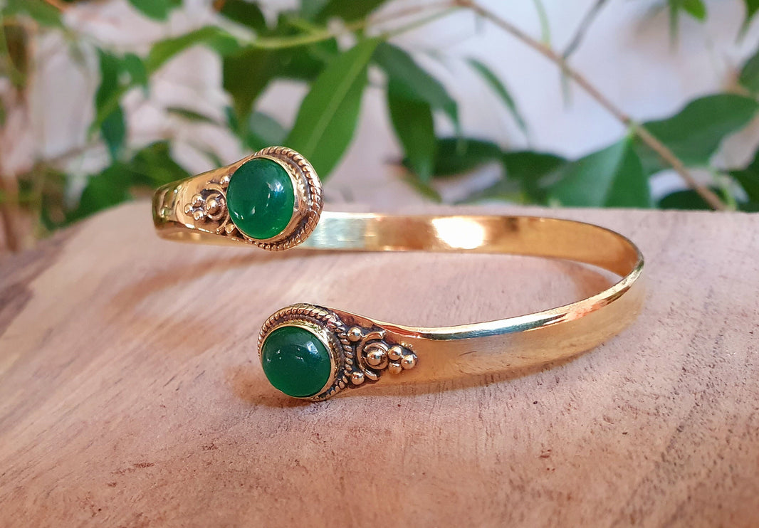 Boho Bracelet / Bangle / Green Onyx / Brass / Ethnic / Rustic / Bohemian / Hippie / Gypsy / Psy / Chic / Jewellery / Body / Adjustable