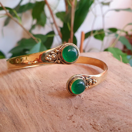 Boho Bracelet / Bangle / Green Onyx / Brass / Ethnic / Rustic / Bohemian / Hippie / Gypsy / Psy / Chic / Jewellery / Body / Adjustable