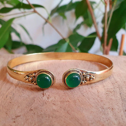 Boho Bracelet / Bangle / Green Onyx / Brass / Ethnic / Rustic / Bohemian / Hippie / Gypsy / Psy / Chic / Jewellery / Body / Adjustable