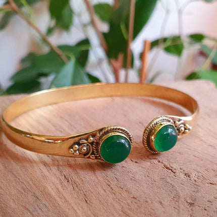 Boho Bracelet / Bangle / Green Onyx / Brass / Ethnic / Rustic / Bohemian / Hippie / Gypsy / Psy / Chic / Jewellery / Body / Adjustable