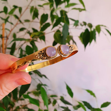 Rose Quartz / Boho Bracelet / Bangle / Brass / Ethnic / Rustic / Bohemian / Hippie / Gypsy / Psy / Chic / Jewellery / Body / Adjustable