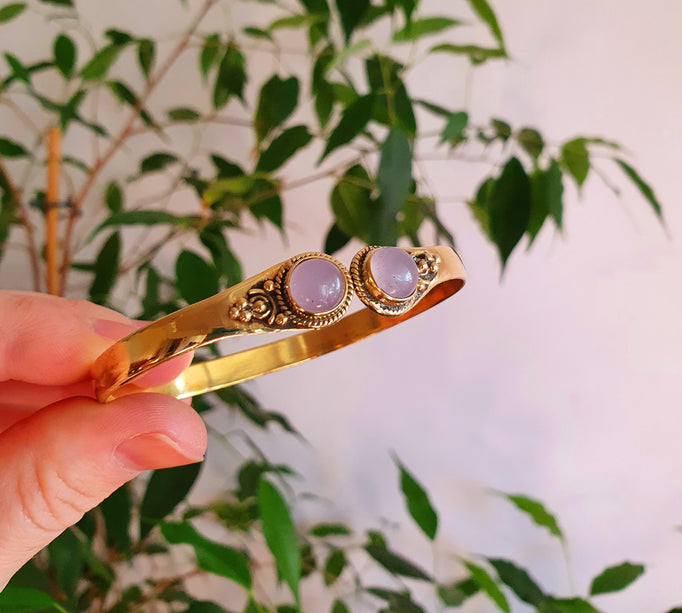 Rose Quartz / Boho Bracelet / Bangle / Brass / Ethnic / Rustic / Bohemian / Hippie / Gypsy / Psy / Chic / Jewellery / Body / Adjustable