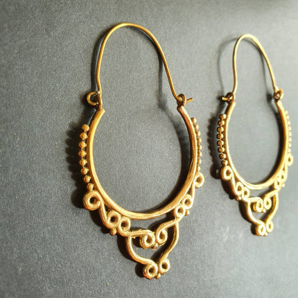 Gypsy Brass Hoop Earrings; Ethnic, Geometric, Rustic, Yoga, Hippie, Gypsy, Pretty, Psy, Boho, Bohemian, Festival