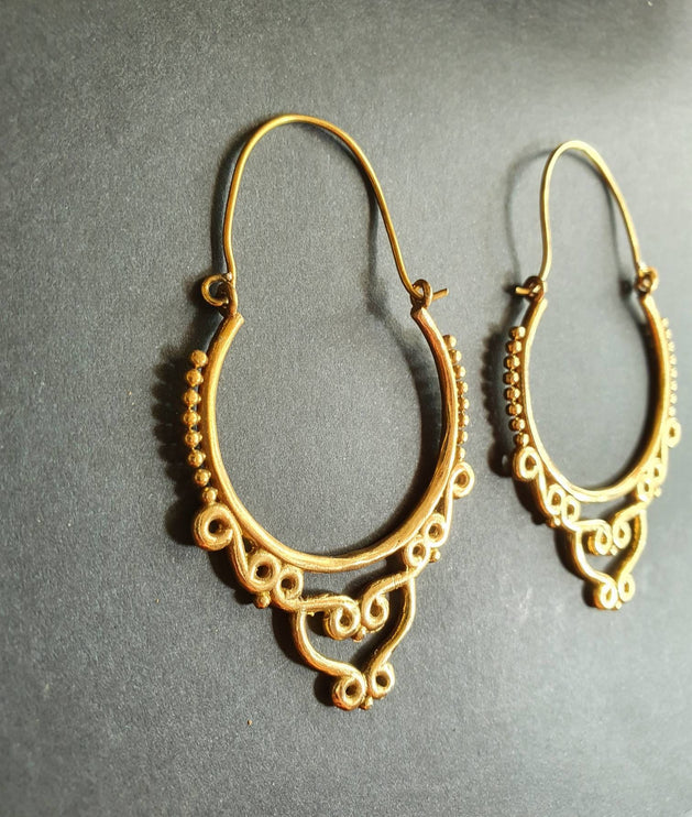 Gypsy Brass Hoop Earrings; Ethnic, Geometric, Rustic, Yoga, Hippie, Gypsy, Pretty, Psy, Boho, Bohemian, Festival