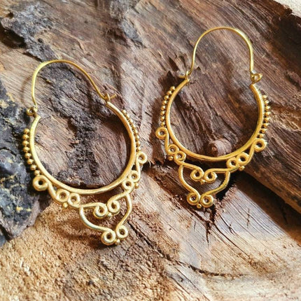 Gypsy Brass Hoop Earrings; Ethnic, Geometric, Rustic, Yoga, Hippie, Gypsy, Pretty, Psy, Boho, Bohemian, Festival