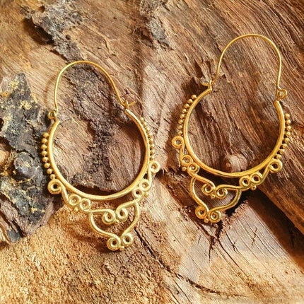 Gypsy Brass Hoop Earrings; Ethnic, Geometric, Rustic, Yoga, Hippie, Gypsy, Pretty, Psy, Boho, Bohemian, Festival