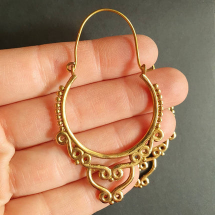 Gypsy Brass Hoop Earrings; Ethnic, Geometric, Rustic, Yoga, Hippie, Gypsy, Pretty, Psy, Boho, Bohemian, Festival