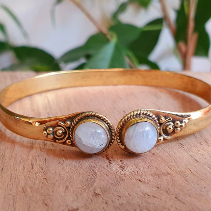 Moonstone Boho Bracelet / Bangle / Brass / Ethnic / Rustic / Bohemian / Hippie / Gypsy / Psy / Chic / Jewellery / Body / Adjustable