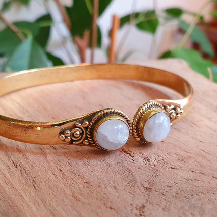 Moonstone Bracelet Boho Bangle / Brass / Ethnic / Rustic / Bohemian / Hippie / Gypsy / Psy / Chic / Jewellery / Body / Adjustable