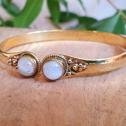 Moonstone Boho Bracelet / Bangle / Brass / Ethnic / Rustic / Bohemian / Hippie / Gypsy / Psy / Chic / Jewellery / Body / Adjustable