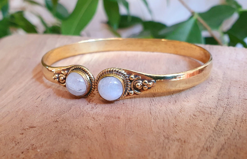 Moonstone Bracelet Boho Bangle / Brass / Ethnic / Rustic / Bohemian / Hippie / Gypsy / Psy / Chic / Jewellery / Body / Adjustable