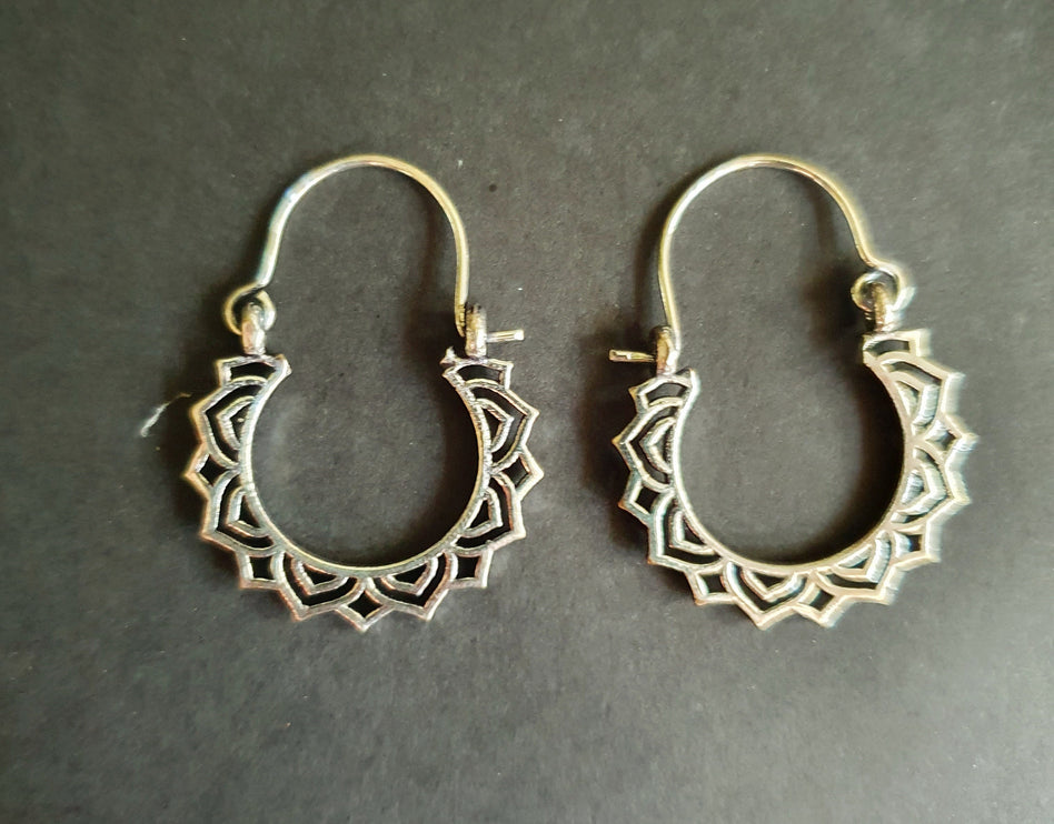 Mini Boho Silver Hoop Earrings; Ethnic, Geometric, Small, Rustic, Yoga, Hippie, Gypsy, Pretty, Ssy, Boho, Bohemian, Festival