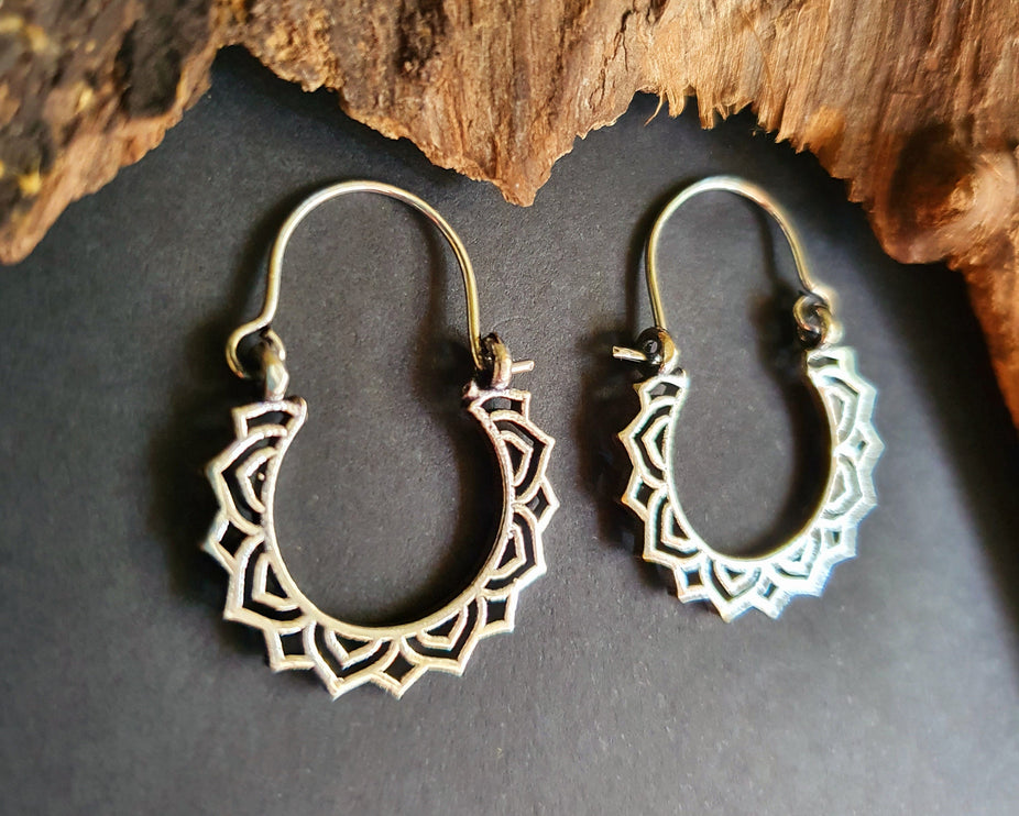 Mini Boho Silver Hoop Earrings; Ethnic, Geometric, Small, Rustic, Yoga, Hippie, Gypsy, Pretty, Ssy, Boho, Bohemian, Festival