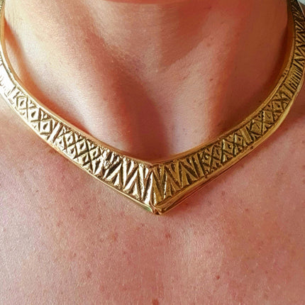 Ethnic Choker Brass Necklace / Rustic / Gypsy / Lightweight / Boho / Tribal / Hippie / Rustic / Vegan / Aztec