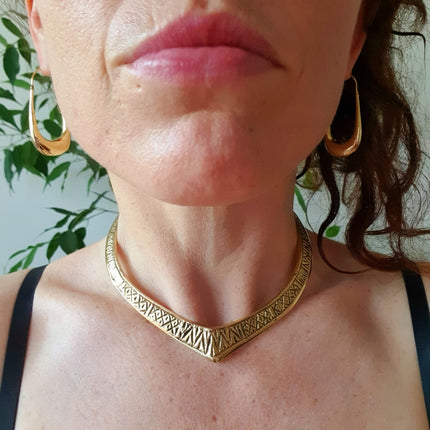 Ethnic Choker Brass Necklace / Rustic / Gypsy / Lightweight / Boho / Tribal / Hippie / Rustic / Vegan / Aztec