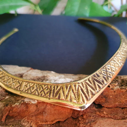 Ethnic Choker Brass Necklace / Rustic / Gypsy / Lightweight / Boho / Tribal / Hippie / Rustic / Vegan / Aztec