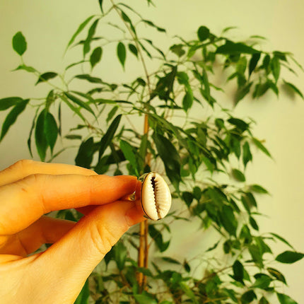 Cowrie Shell Brass Ring / Bohemian / Ethnic / Psy / Rustic / Tribal / Gypsy / Festival / Healing / Festival