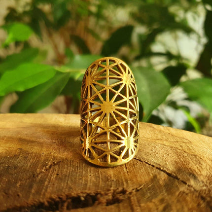 Large Geometric Stars Brass Ring / Boho / Ethnic / Rustic / Festival / Tribal / Hippie / Gypsy / Psy / Thumb / Psy