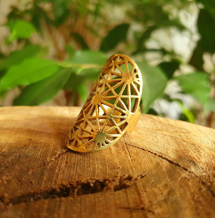 Large Geometric Stars Brass Ring / Boho / Ethnic / Rustic / Festival / Tribal / Hippie / Gypsy / Psy / Thumb / Psy