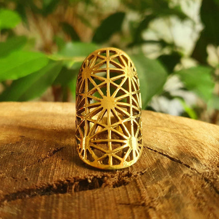 Large Geometric Stars Brass Ring / Boho / Ethnic / Rustic / Festival / Tribal / Hippie / Gypsy / Psy / Thumb / Psy