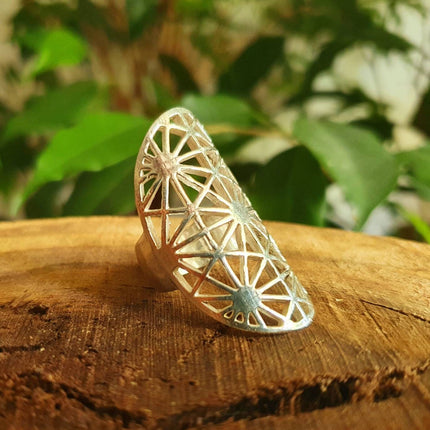 Large Geometric Stars Silver Ring / Boho / Ethnic / Rustic / Festival / Tribal / Hippie / Gypsy / Psy / Thumb / Psy