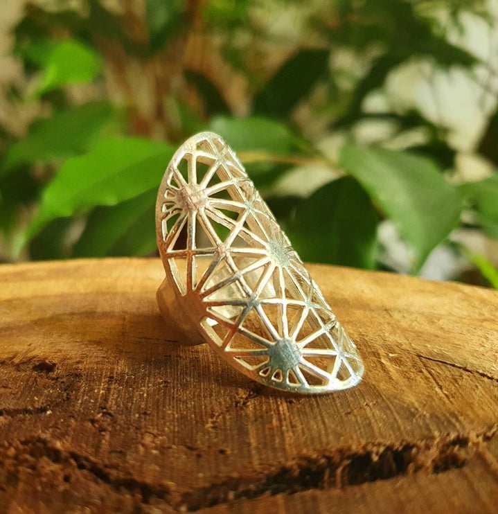 Large Geometric Stars Silver Ring / Boho / Ethnic / Rustic / Festival / Tribal / Hippie / Gypsy / Psy / Thumb / Psy