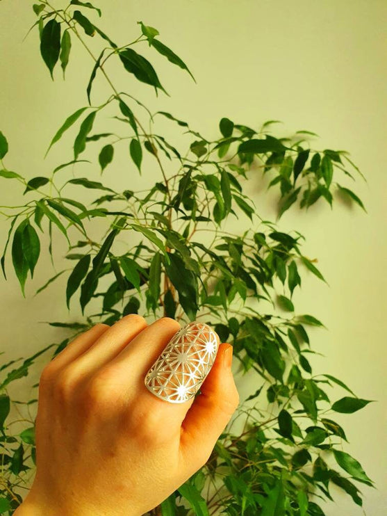 Large Geometric Stars Silver Ring / Boho / Ethnic / Rustic / Festival / Tribal / Hippie / Gypsy / Psy / Thumb / Psy