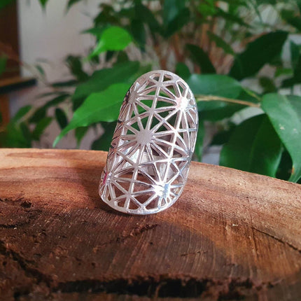 Large Geometric Stars Silver Ring / Boho / Ethnic / Rustic / Festival / Tribal / Hippie / Gypsy / Psy / Thumb / Psy