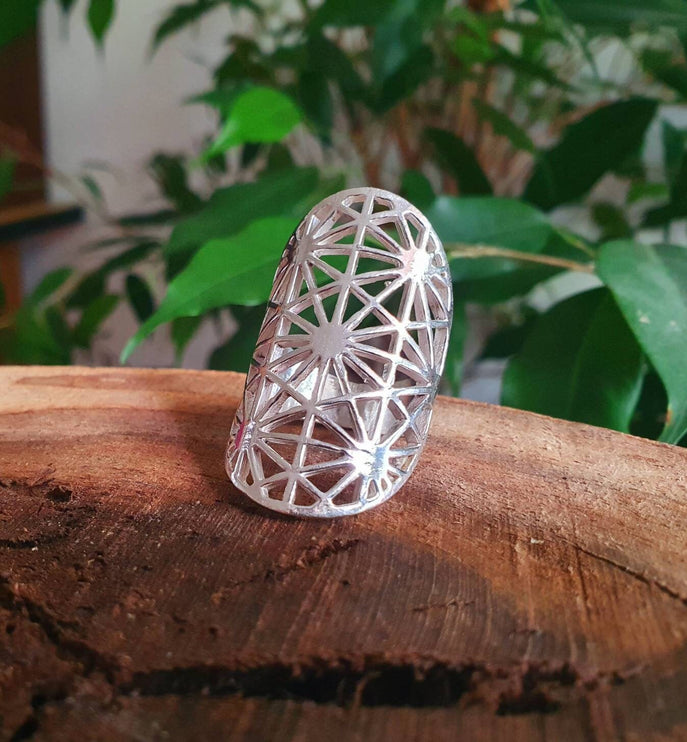 Large Geometric Stars Silver Ring / Boho / Ethnic / Rustic / Festival / Tribal / Hippie / Gypsy / Psy / Thumb / Psy