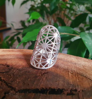 Large Geometric Stars Silver Ring / Boho / Ethnic / Rustic / Festival / Tribal / Hippie / Gypsy / Psy / Thumb / Psy