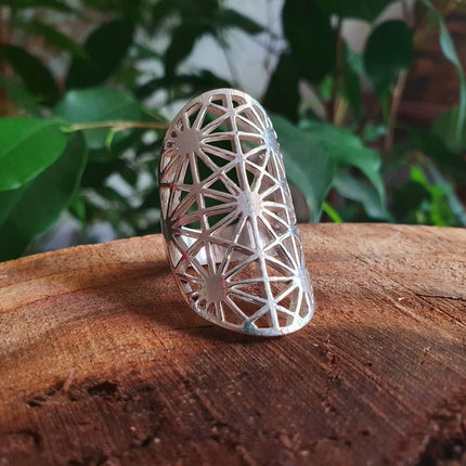 Large Geometric Stars Silver Ring / Boho / Ethnic / Rustic / Festival / Tribal / Hippie / Gypsy / Psy / Thumb / Psy