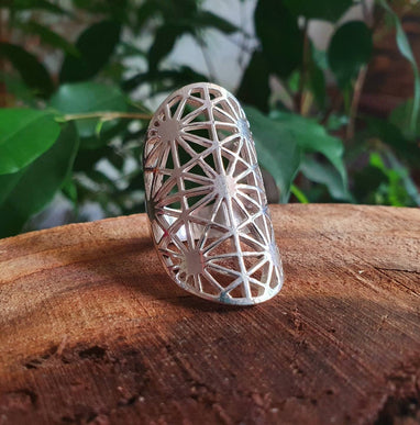 Large Geometric Stars Silver Ring / Boho / Ethnic / Rustic / Festival / Tribal / Hippie / Gypsy / Psy / Thumb / Psy