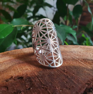 Large Geometric Stars Silver Ring / Boho / Ethnic / Rustic / Festival / Tribal / Hippie / Gypsy / Psy / Thumb / Psy