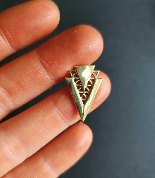 Contemporary Minimalist Gold Triangle Stud Earrings / Geometric Chic Ethnic Boho Bohemian Chic Gypsy Spiral Hippie Festival
