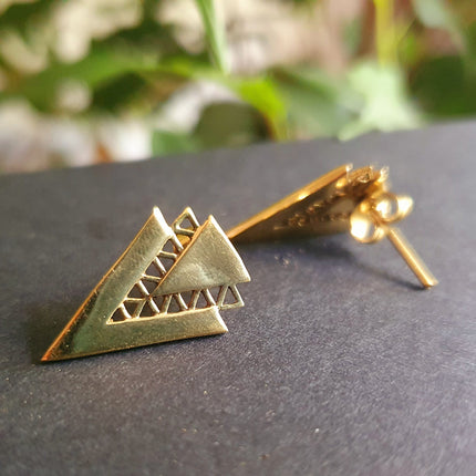 Contemporary Minimalist Gold Triangle Stud Earrings / Geometric Chic Ethnic Boho Bohemian Chic Gypsy Spiral Hippie Festival