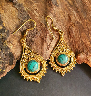 Turquoise Brass Drop Dangle earrings / Birth Stone / Ethnic / rustic, yoga, hippie, gypsy, pretty, psy, boho, bohemian, festival