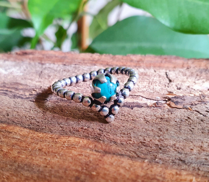 Bohemian Turquoise Silver Ring / Hippie / Boho / Ethnic / Rustic / Tribal / Gypsy / Festival / Healing / Festival / Birth Stone