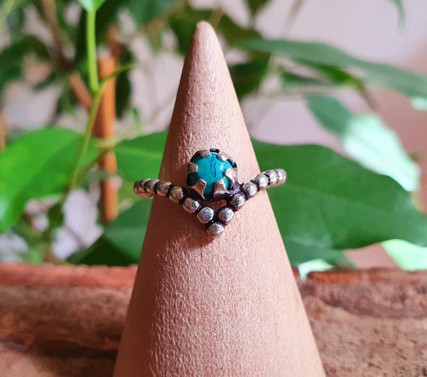 Bohemian Turquoise Silver Ring / Hippie / Boho / Ethnic / Rustic / Tribal / Gypsy / Festival / Healing / Festival / Birth Stone