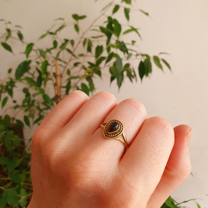 Ethnic style Brass & Lapis Lazuli Ring / Moon / Boho / Bohemian / Psy / Rustic / Tribal / Gypsy / Festival / Healing / Festival