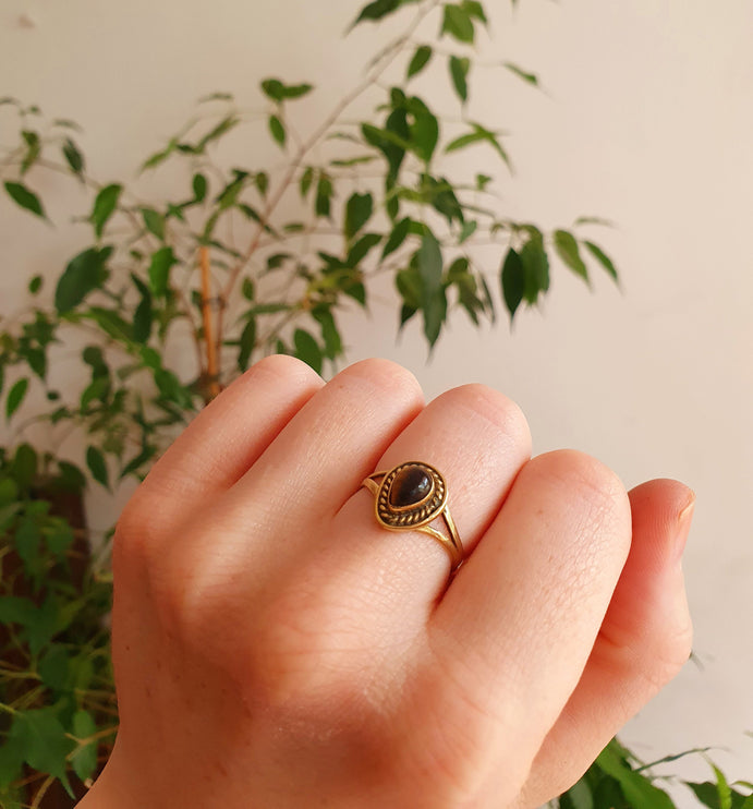 Ethnic style Brass & Lapis Lazuli Ring / Moon / Boho / Bohemian / Psy / Rustic / Tribal / Gypsy / Festival / Healing / Festival